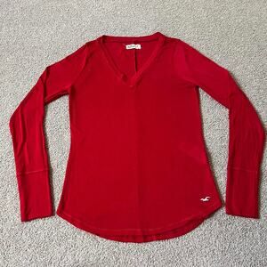 Vintage y2k Hollister Red V Neck Long Sleeve Shirt M